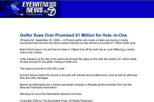 Million Dollar Hole in One Insurance Fraud Hole in one International lawsuit