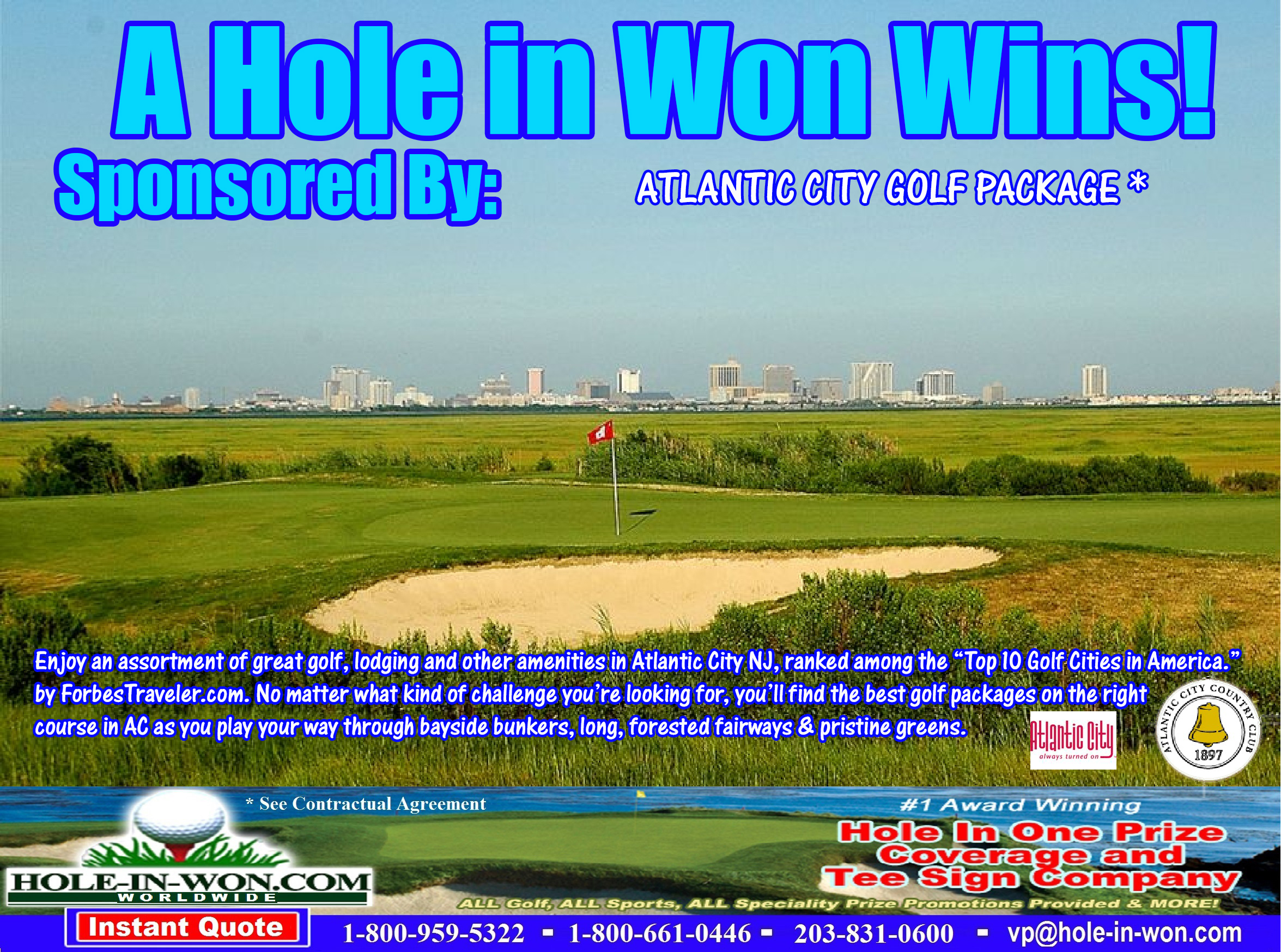 Atlantic City Hole in One Insurance Golf Hole Sign